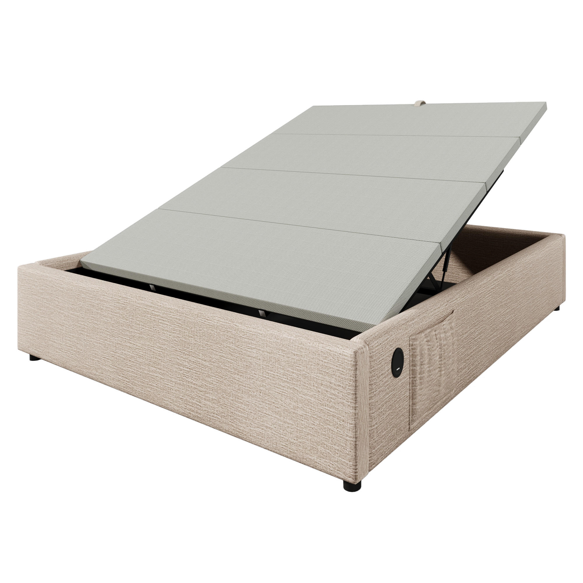 POLSTERBETT 140/200 cm Natürlich mit USB- C, Ohne Kopfteil - Naturfarben, Textil (140/200cm) - Oxeza
