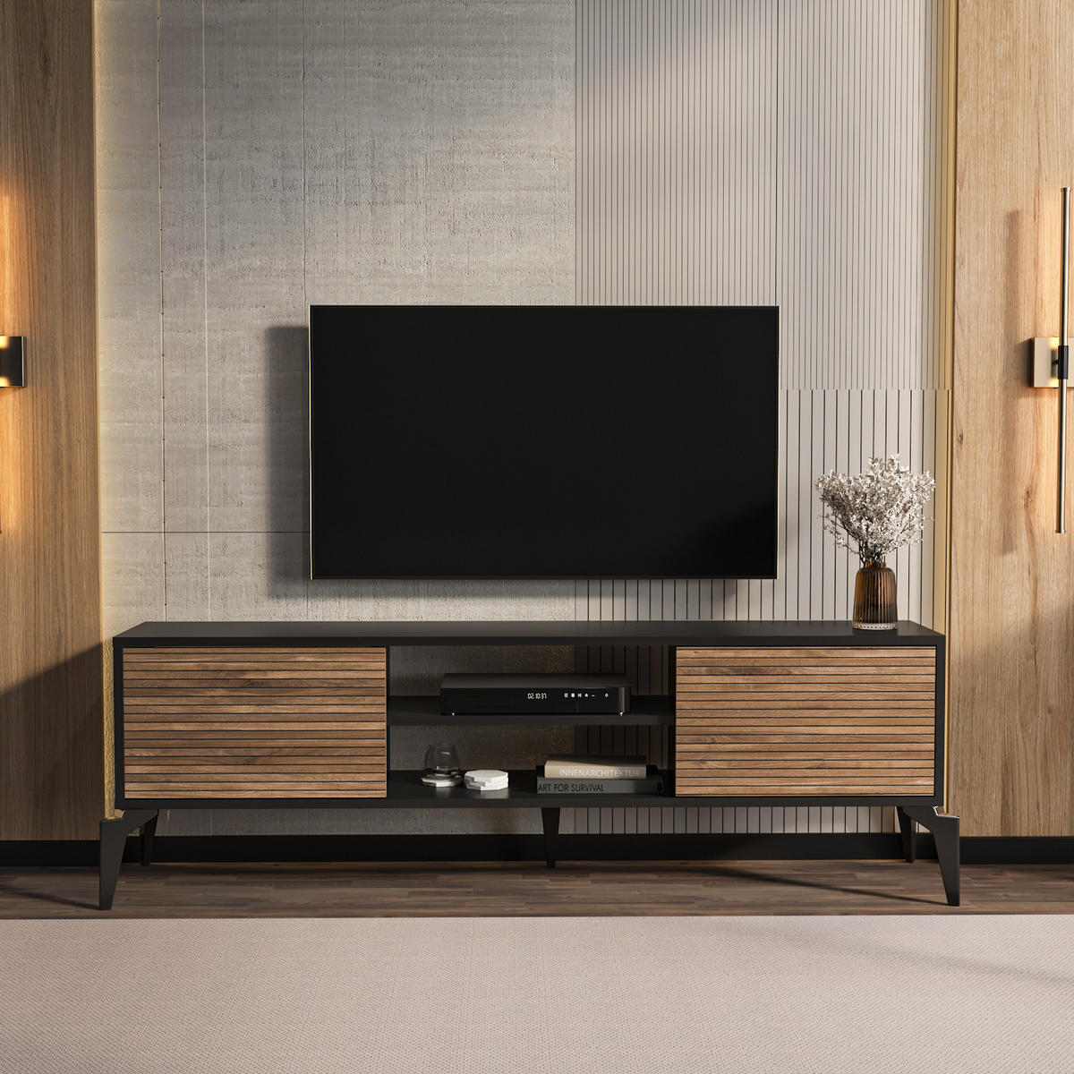 TV-LOWBOARD Lojo - Schwarz/Braun, Holzwerkstoff (160/52/29.5cm) - Decorotika