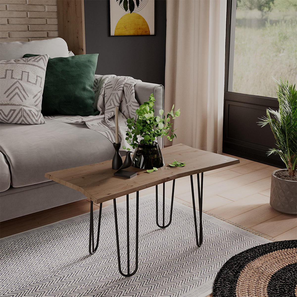 COUCHTISCH Yan Artisan 80 x 40 cm - Hellgrau, Holzwerkstoff (40/80/40cm) - Vicco