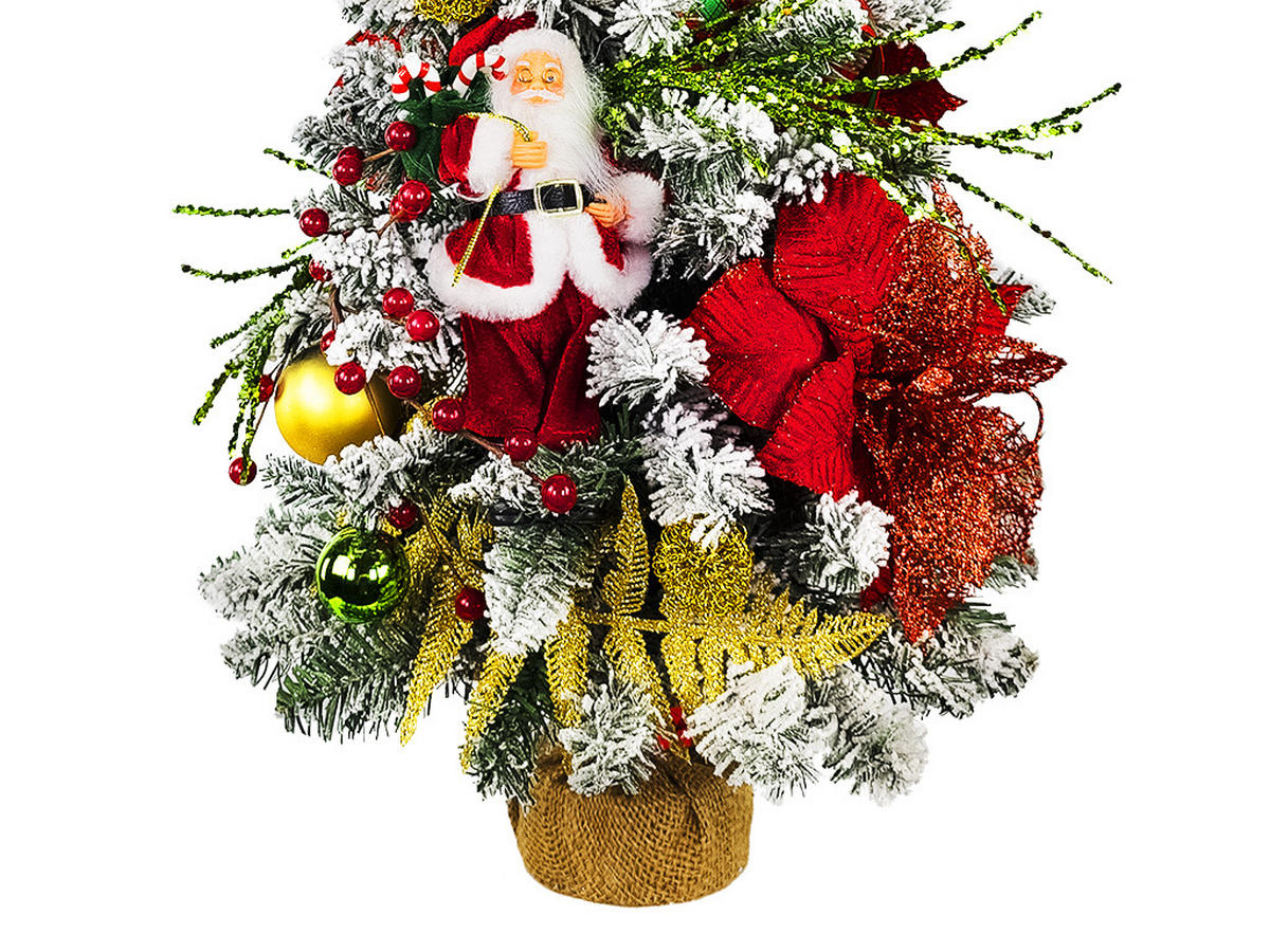 WEIHNACHTSBAUM künstlicher 60 cm mit LED-Beleuchtung, SANTA, mit 26 Weihnachtsbaumschmuck, Pflanztopf mit Jutesack - Rot/Goldfarben, Kunststoff/Stein (40/60cm) - LAALU