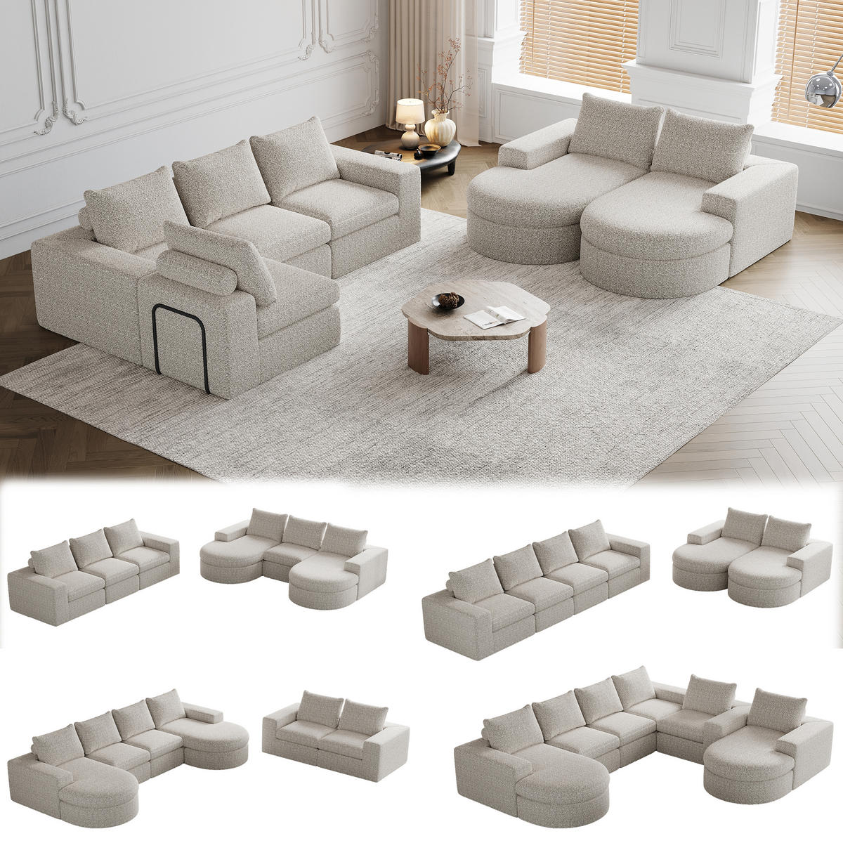 SCHLAFSOFA aus Chenille mit Liegestuhl, montagefrei - Beige, Textil (251/81/160cm)