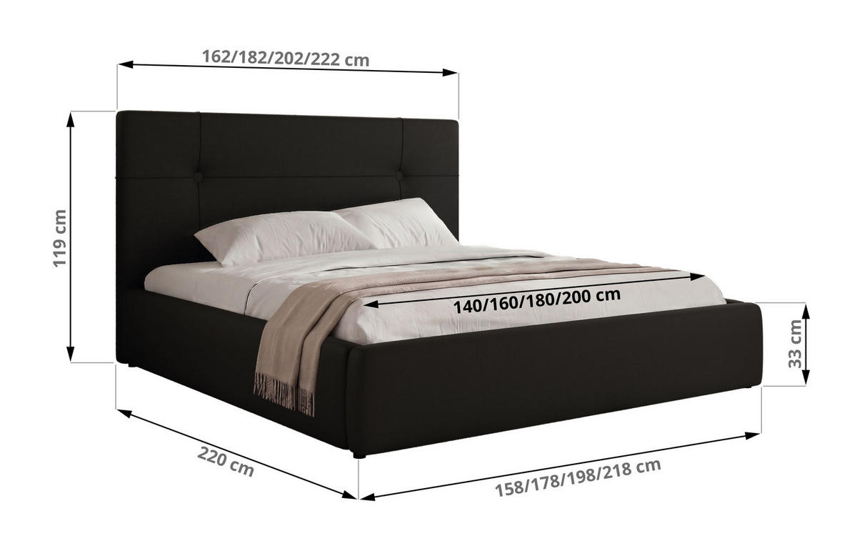 ČALÚNENÁ POSTEĽ CALERIO CLASSIC 200/200 - Čierna Ekokoža - Matrac Pocket - čierna, textil/plast (200/200cm) - MKS