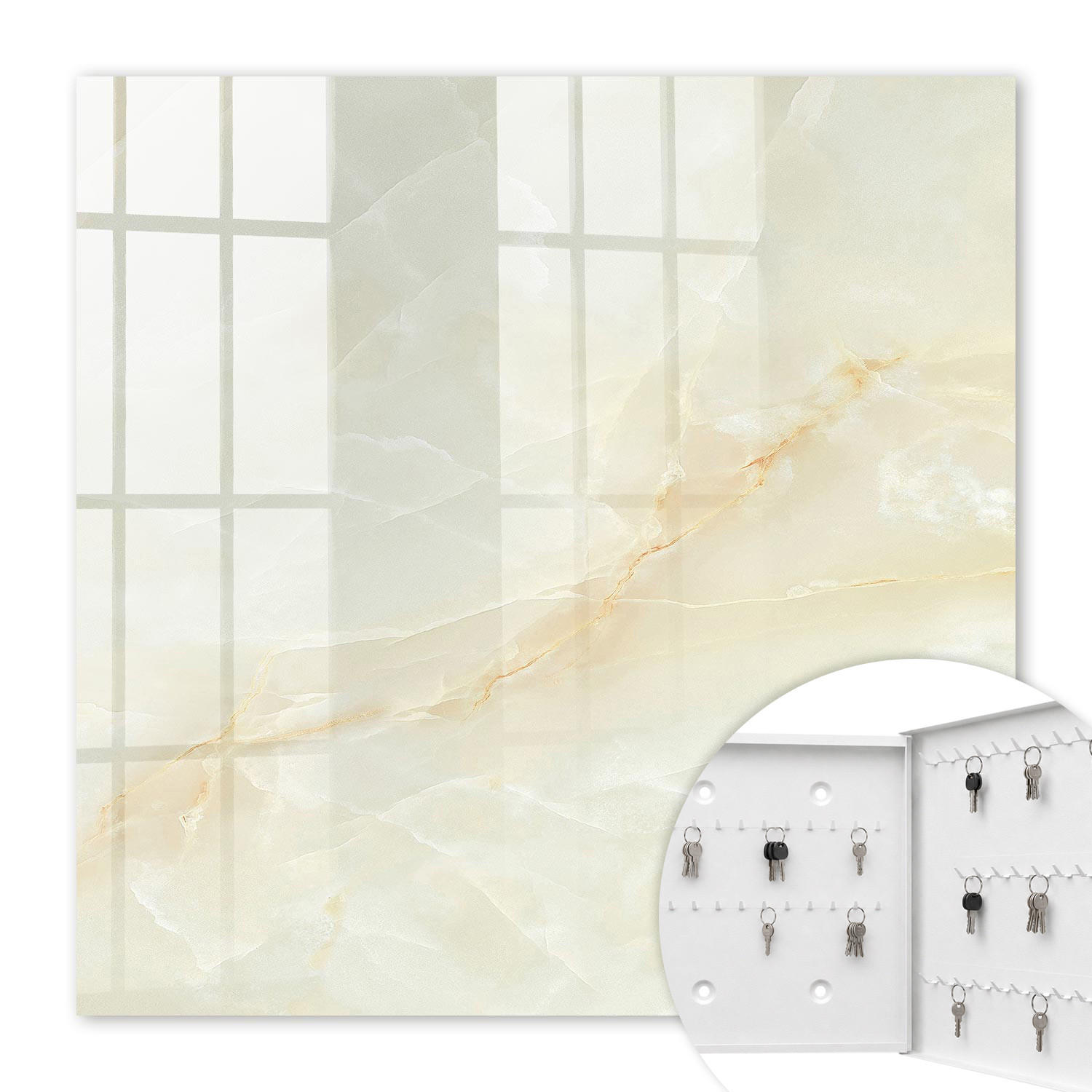 SCHLÜSSELBOX Weiß 30x30 cm – Türöffnung nach rechts - Die Eleganz des Marmors - Creme, Metall (30/30/5cm) - TULUP