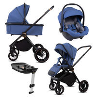KINDERWAGEN Castor 4in1 Sapphire Babywanne, Reisebuggy, Autositz, Isofix Basis - Blau/Schwarz, Textil/Metall (58/98cm) - BabyLux