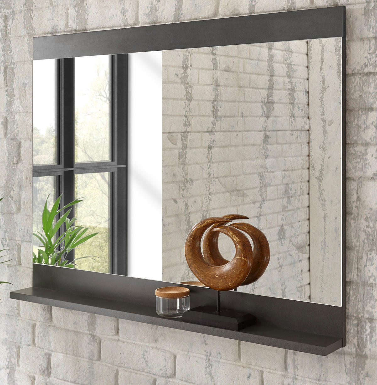 GARDEROBENSPIEGEL Matera grau, Wandspiegel mit Ablage, 92 x 71 cm - Grau, Glas/Holzwerkstoff (92/71/10cm) - Furn.Design
