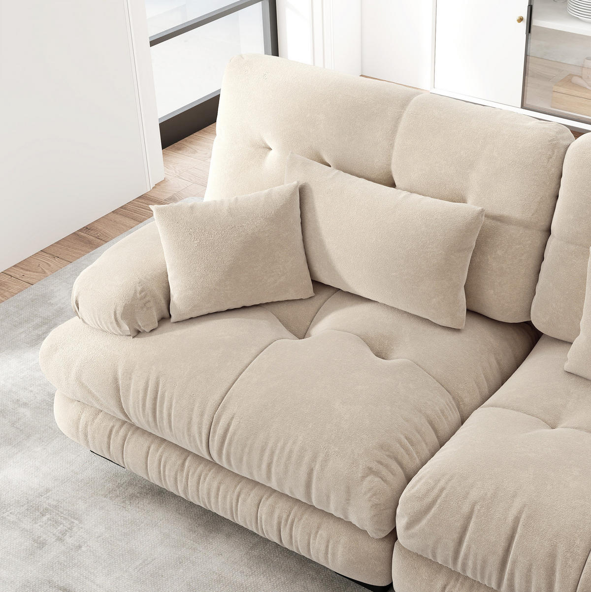 ECKSOFA mit modularem Design, beweglichem Ottoman und Chenille-Bezug, Hellkaffee - Cappuccino, Textil (406/145cm) - Redom