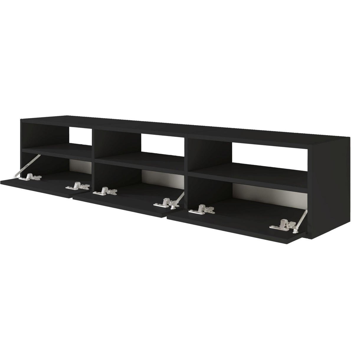 TV-LOWBOARD hängend, 3 Klappen und Ablagen, Schwarz, 150 cm - Schwarz, Holzwerkstoff (150.1/30/30cm) - Selsey