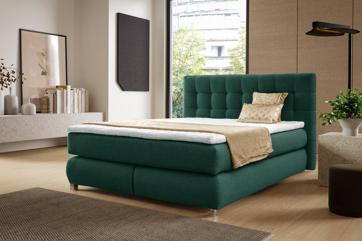 BOXSPRINGBETT Ben mit Pocketmatratze und Bonellmatratze inkl. Topper - Grün, Textil (180/200cm) - AN-Moebel 4u