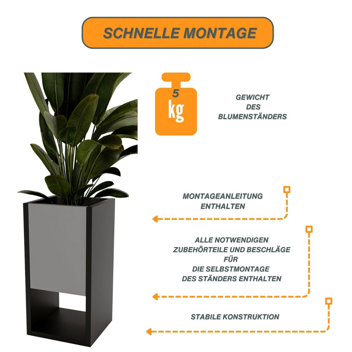 BLUMENKASTEN - Dunkelgrau, Holzwerkstoff (23/45/23cm) - RAUMHIRSCH FURNITURE