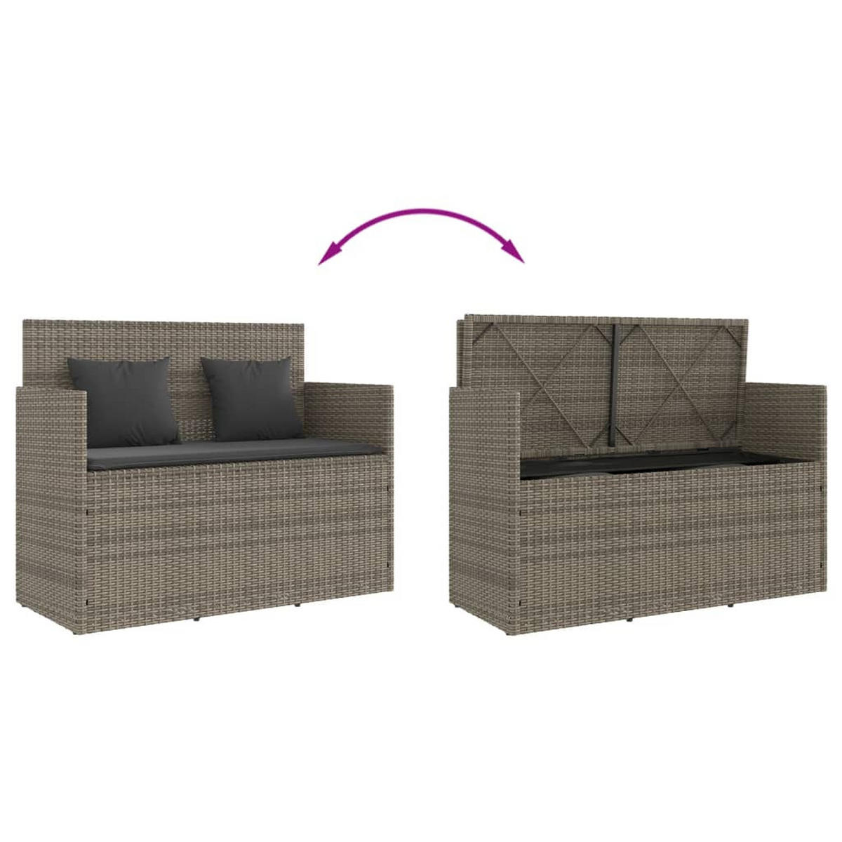 GARTENBANK Mit Kissen Grau Poly Rattan - Grau, Kunststoff (50/90.5/120cm) - vidaXL