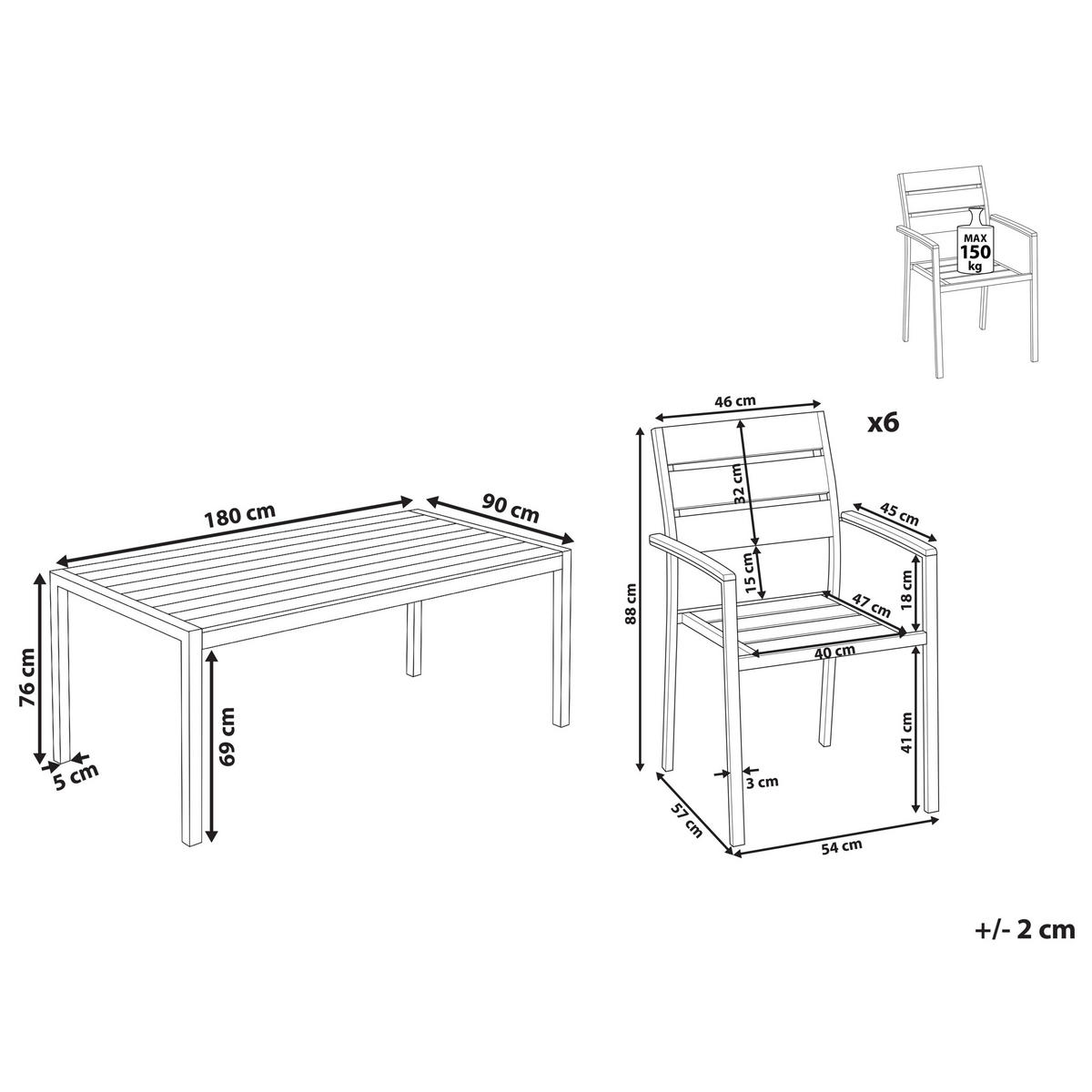 GARTENMÖBEL SET 6-Sitzer Aluminium Kunstholz schwarz Vernio - Silberfarben/Schwarz, Kunststoff - Beliani