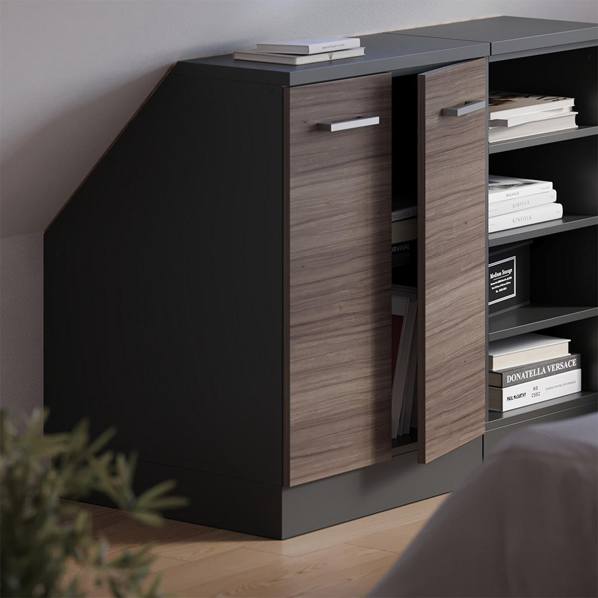 ORMARIĆ ZA KOSI KROV S VRATA Rion Plemenita Siva 60 x 81.6 cm s 2 vrata, korpus ormara dubine 60 cm - siva/antracit, drvni materijal (60/83.8/60cm) - Vicco