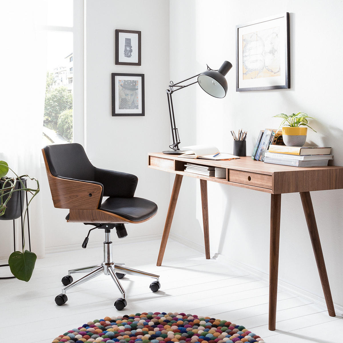 BÜRODREHSTUHL - Kunstleder / Stahl, Schwarz / Chrom - Schwarz/Braun, Kunststoff (54/82/74cm) - home24