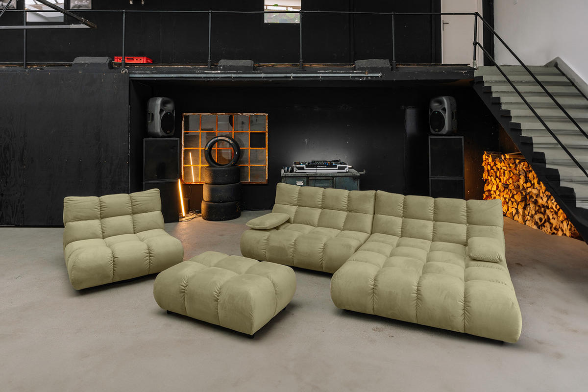 SITZGRUPPE VIVIEN 3ER SET Grün Velvet - Olivgrün/Grün, Kunststoff/Textil (510/85/359cm) - KAWOLA