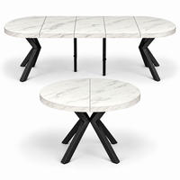ESSTISCH rund ausziehbar 110/310/76 cm, Marmoroptik, 54 cm Tischplatte + X Metallbeine Schwarz - Weiß/Grau, Holzwerkstoff/Metall (110/310/76cm) - Damale Möbel