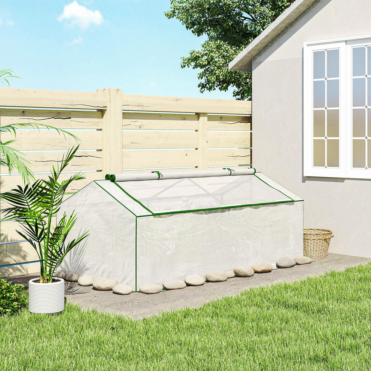 TOMATEN GEWÄCHSHAUS mit Rollfenster 180/90/70 cm - Weiß, Metall (90/70/180cm) - Outsunny