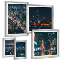 BILDER SET 5er Set - 50x50 cm & 20x30 cm & 40x60 cm Silberner Rahmen - Bergpanorama der Stadt bei Nacht - Silberfarben, Kunststoff (40/60cm) - TULUP