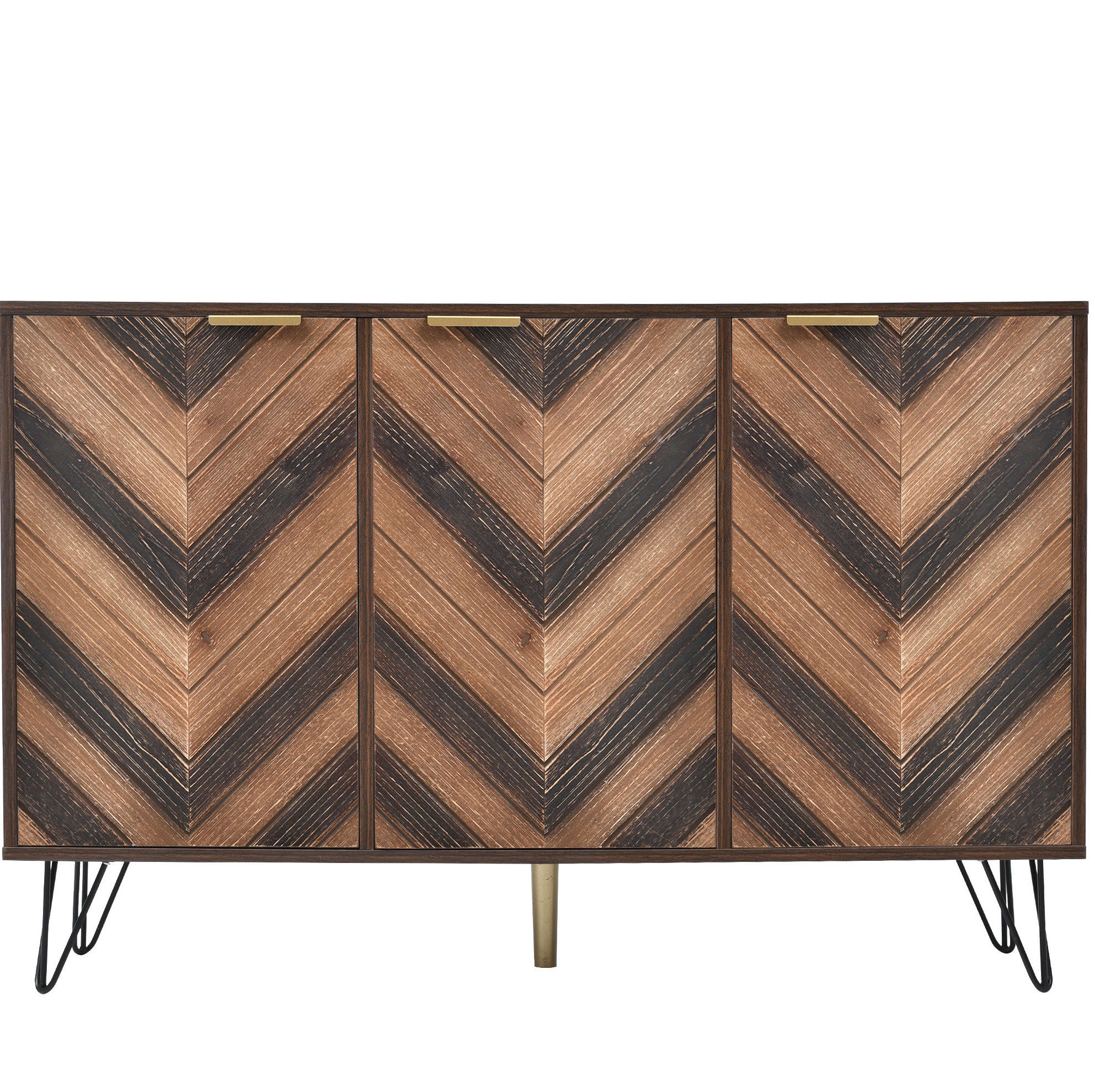 SIDEBOARD mit 3 Türen, Holzoptik mit goldenen Griffen und schwarzen Eisenfüßen, 120/38/76,5 cm,Naturfarben - Naturfarben, Holzwerkstoff (120/38/76.5cm) - Redom