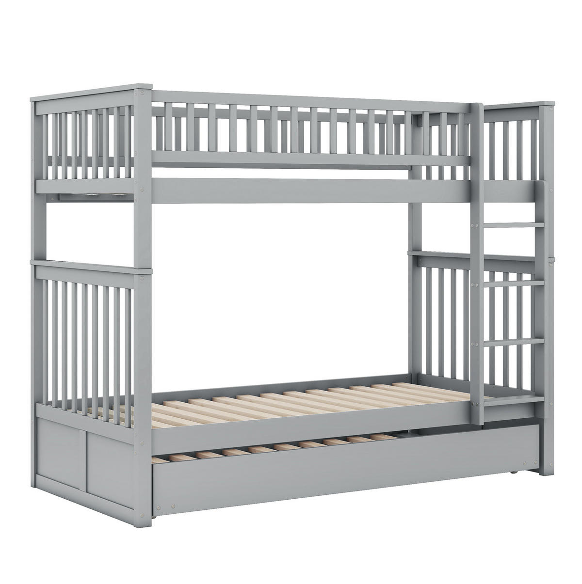 ETAGENBETT aus Kiefernholz und MDF 90x200 cm Grau mit Ausziehbett, abnehmbarer Konstruktion und Treppe - Grau, Holzwerkstoff (90/200cm) - Modfu