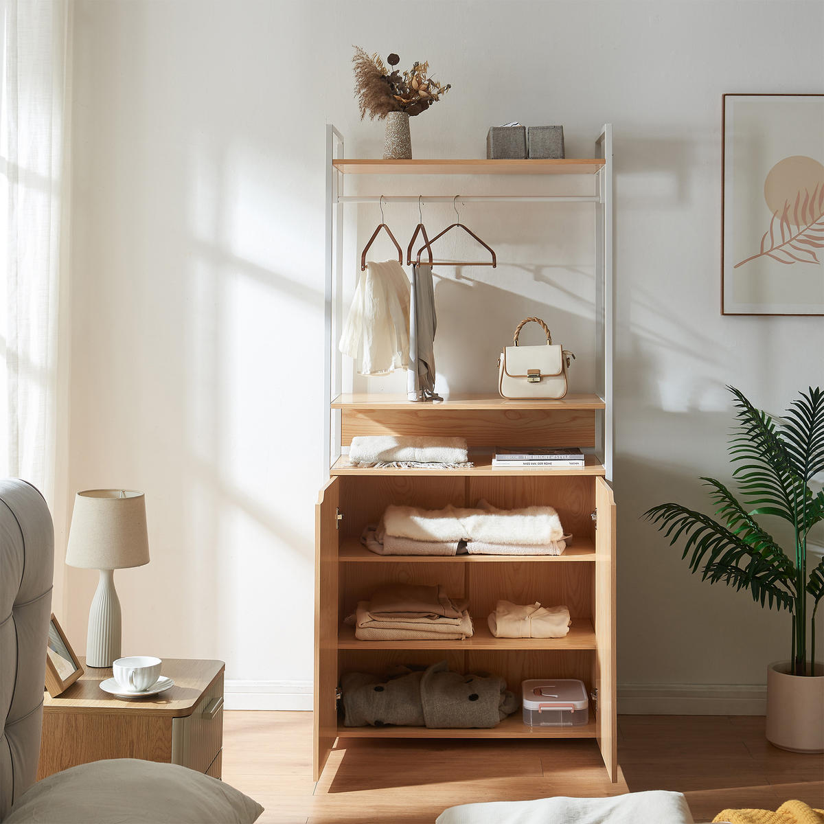 GARDEROBENSTÄNDER Larem - Eichefarben/Schwarz, Holzwerkstoff/Metall (84/180/40cm) - [en.casa]