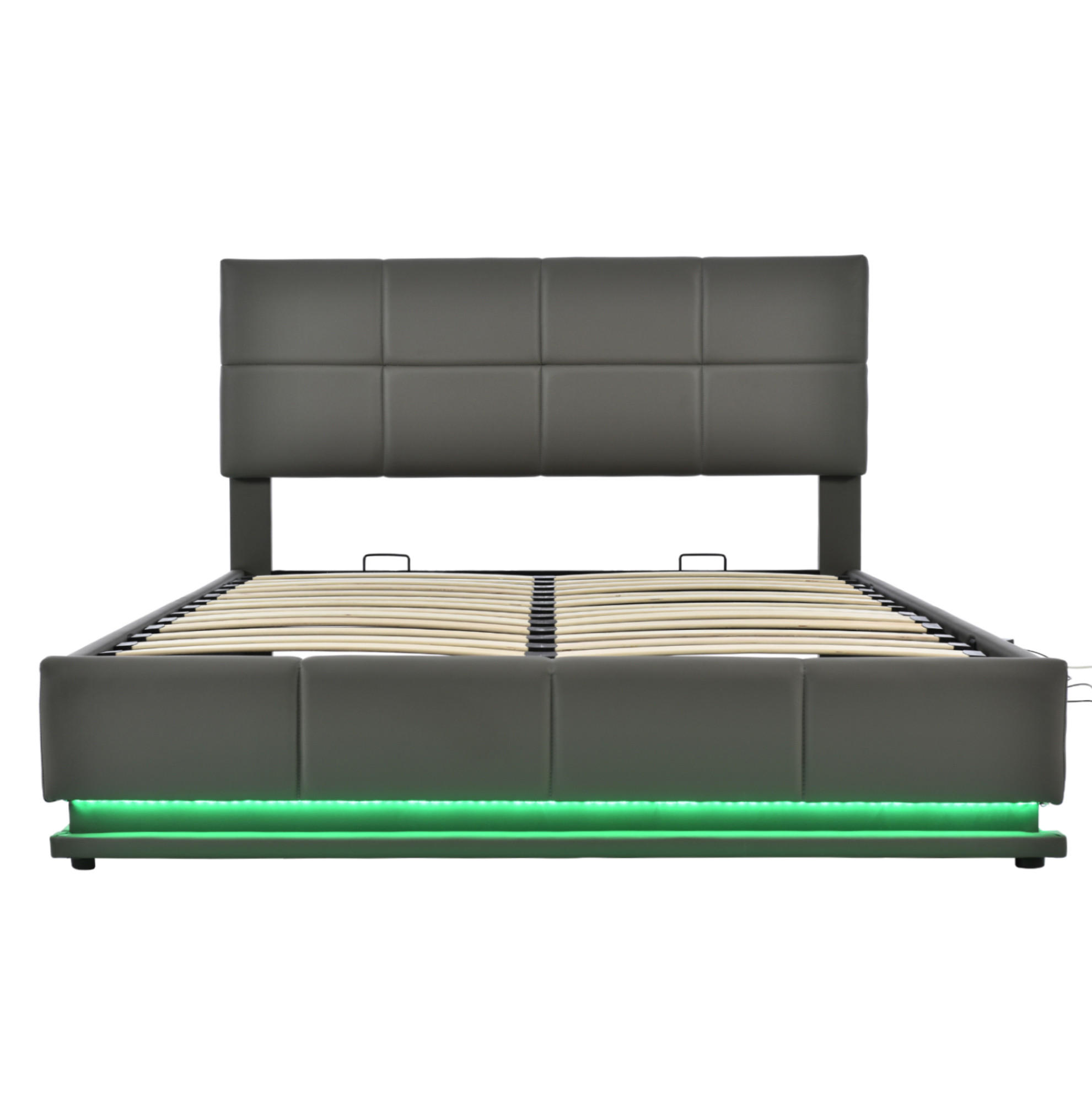 POLSTERBETT mit LED-Beleuchtung 160/200 cm mit Bettkasten & gepolstertem Kopfteil - Grau, Textil (160/200cm) - BEAOK