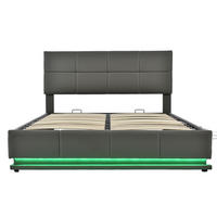 ČALÚNENÁ posteľ 160/200 cm sivá, LED osvetlenie a hydraulický úložný priestor - sivá, textil (160/200cm) - BEAOK
