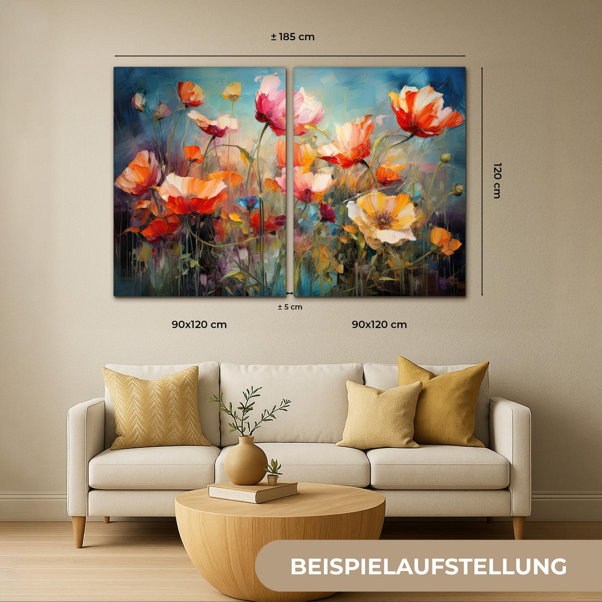 OBRAZ NA PLÁTNĚ 2dílná sada Květiny - barevné - abstraktní 120x80 cm - šedohnědá, textil (120/80cm) - MuchoWow