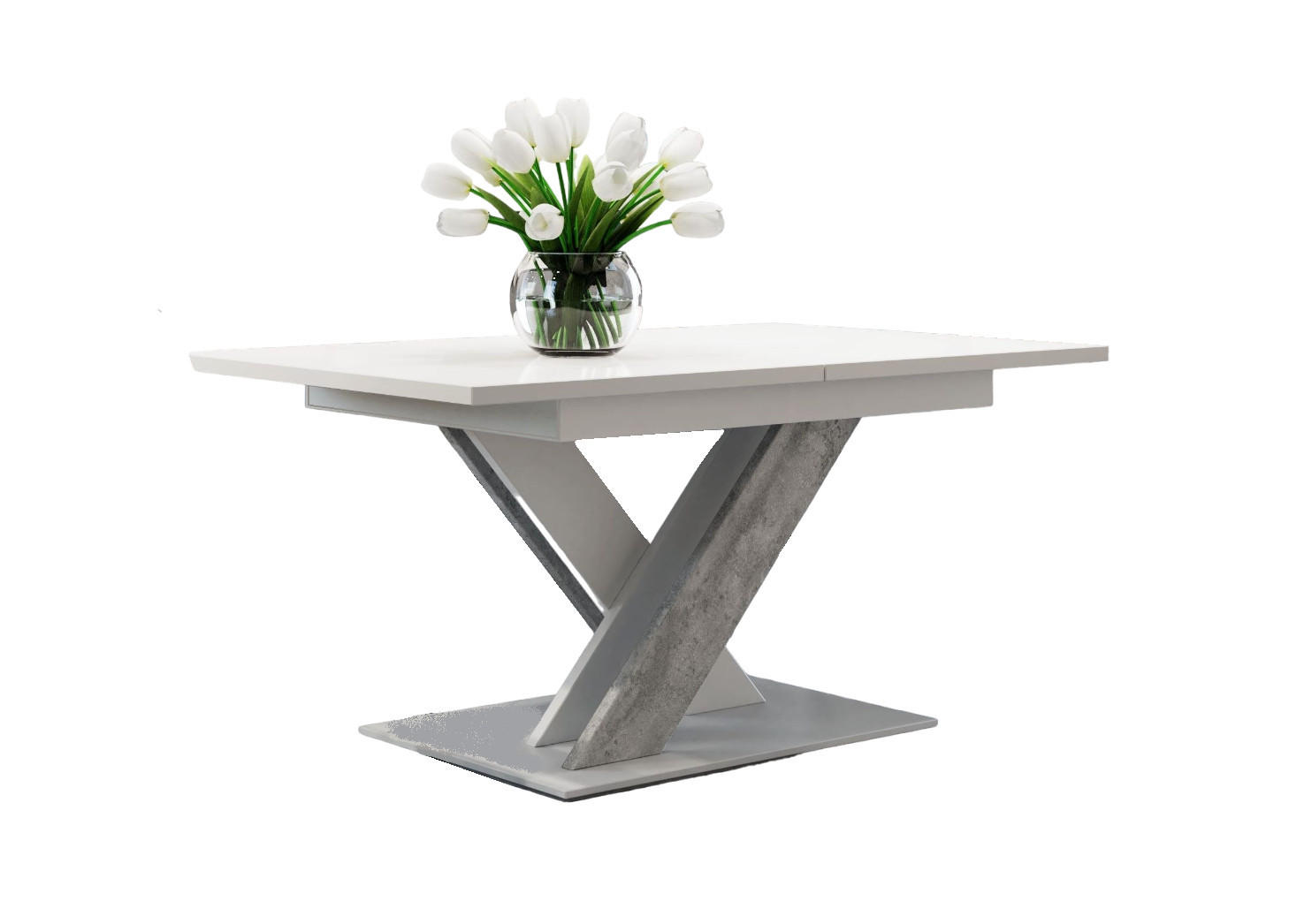 ESSTISCH rechteckig Weiß matt - Beton ausziehbar - Hellgrau/Weiß, Holzwerkstoff (80/140/75cm) - designimpex