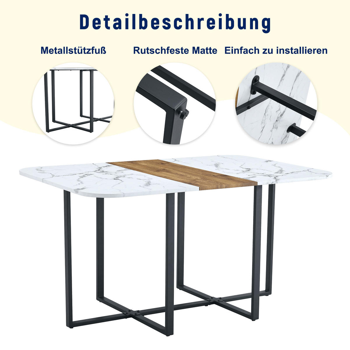 ESSGRUPPE DE-39498 ausziehbar, mit 4 Stühlen und Metallrahmen Weiß/Schwarz - Weiß, Holzwerkstoff (150/79/100cm) - ComfortXL