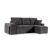 ECKSOFA mit Schlaffunktion COLINS - Bouclé-Stoff Dunkelgrau - Inkl. 2 Hocker - Dunkelgrau, Textil (259/153cm) - Bettso