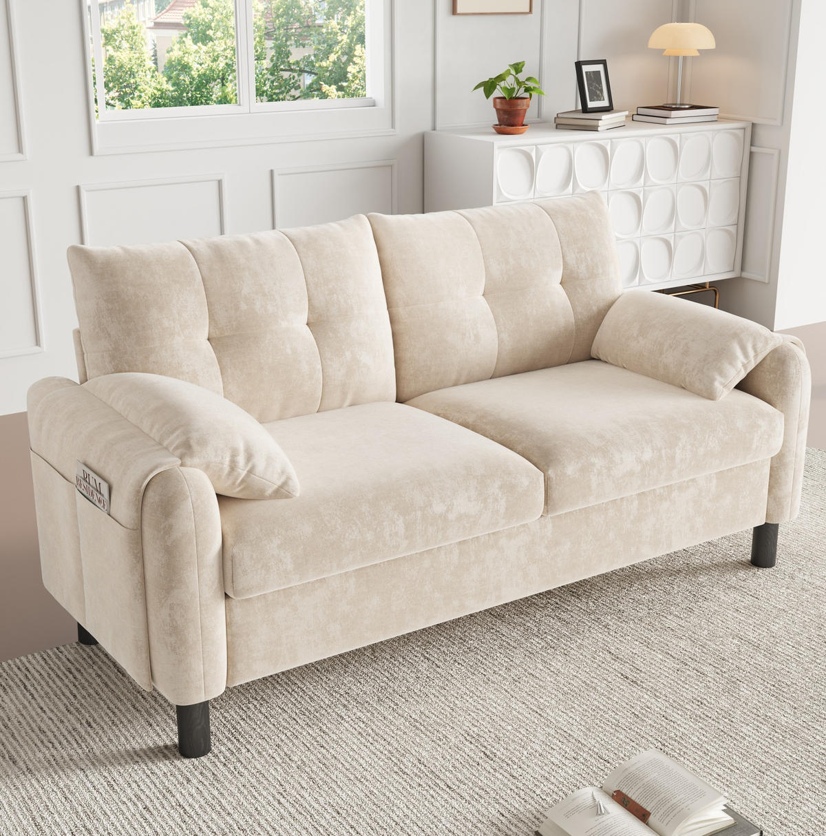 SOFA 2-Sitzer 158 x 80 x 88,5 cm Chenille Beige - Beige, Holzwerkstoff (158/88.5/80cm) - Meubliv