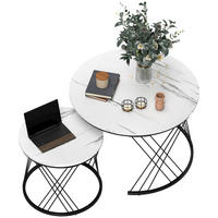 COUCHTISCHE im 2er-Set, Marmoroptik, Spanplatte, Metall, runde Kaffeetische für Wohnzimmer, ineinanderstellbar, Weiß - Weiß, Holzwerkstoff (70/70/46.5cm)