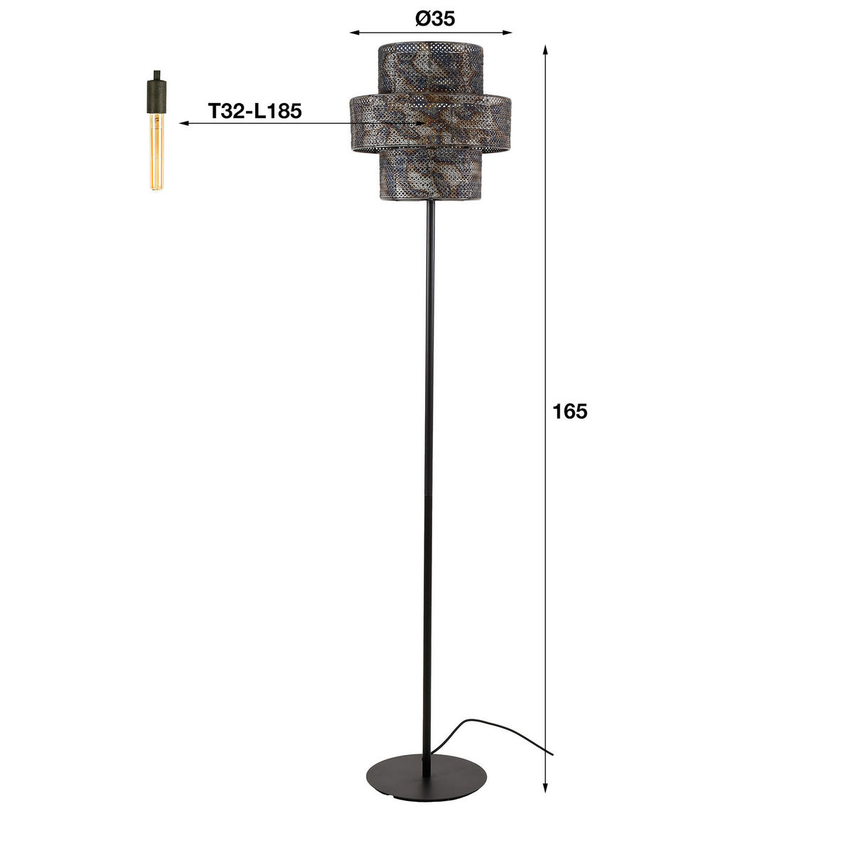 STEHLEUCHTE Laterne Schwarz 35/35/165 cm - Braun, Metall (35/35/165cm) - Hoyz Collection