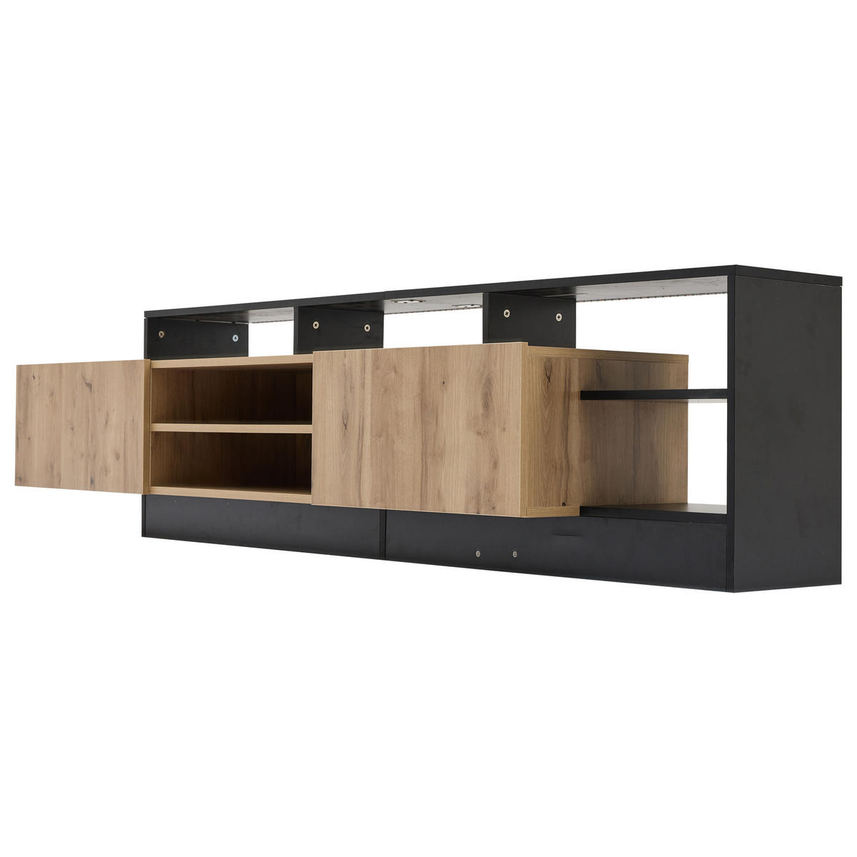 TV-ELEMENT in Eichefarben TV Schrank mit Stauraum,LED-Beleuchtung für Wohnzimmer B190/T40/H48.5cm - Eichefarben, Holzwerkstoff (190/48.5/40cm) - STILVORA