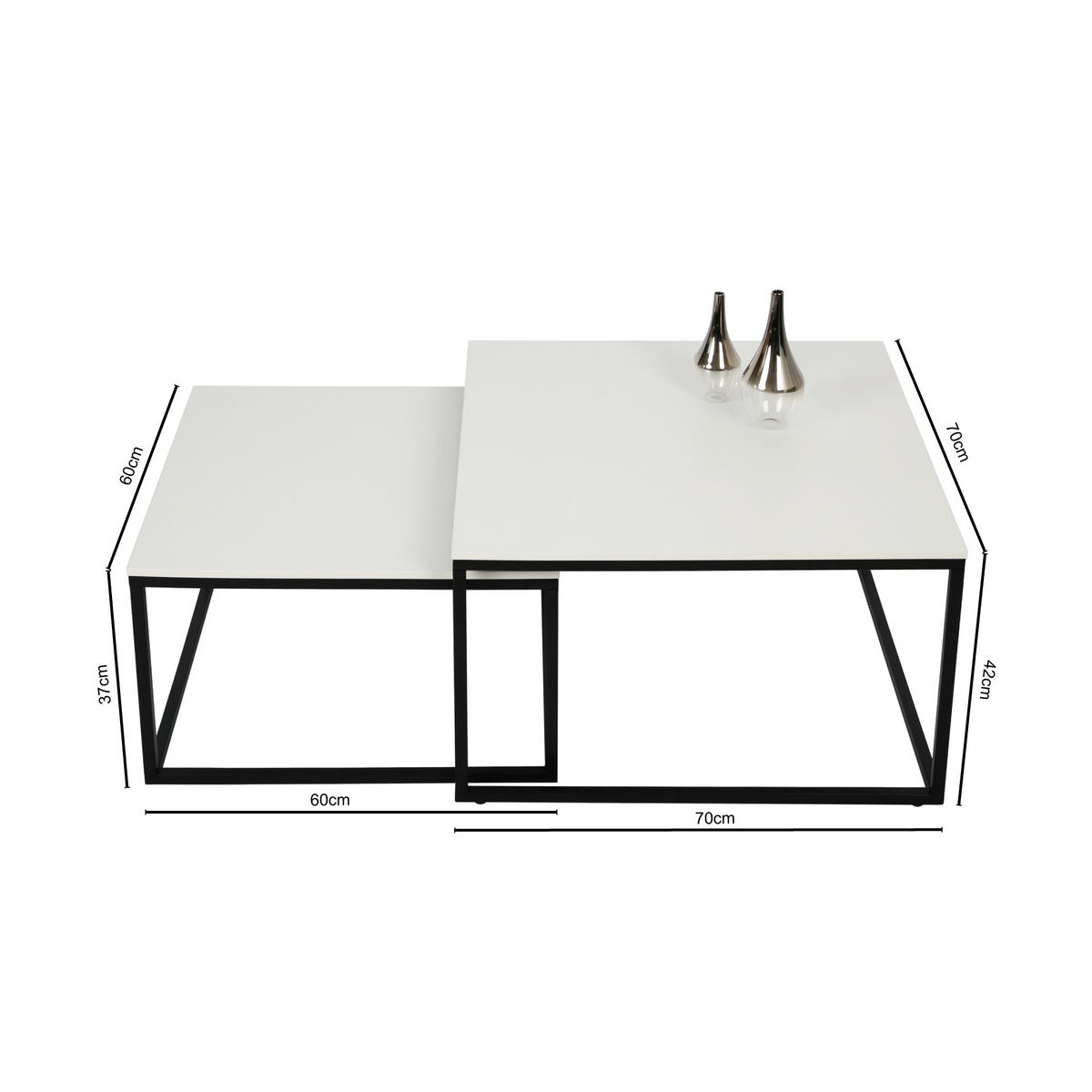 COUCHTISCH 2er Set quadratisch weiß - Weiß, Holzwerkstoff (70/70/42cm) - Home Collective