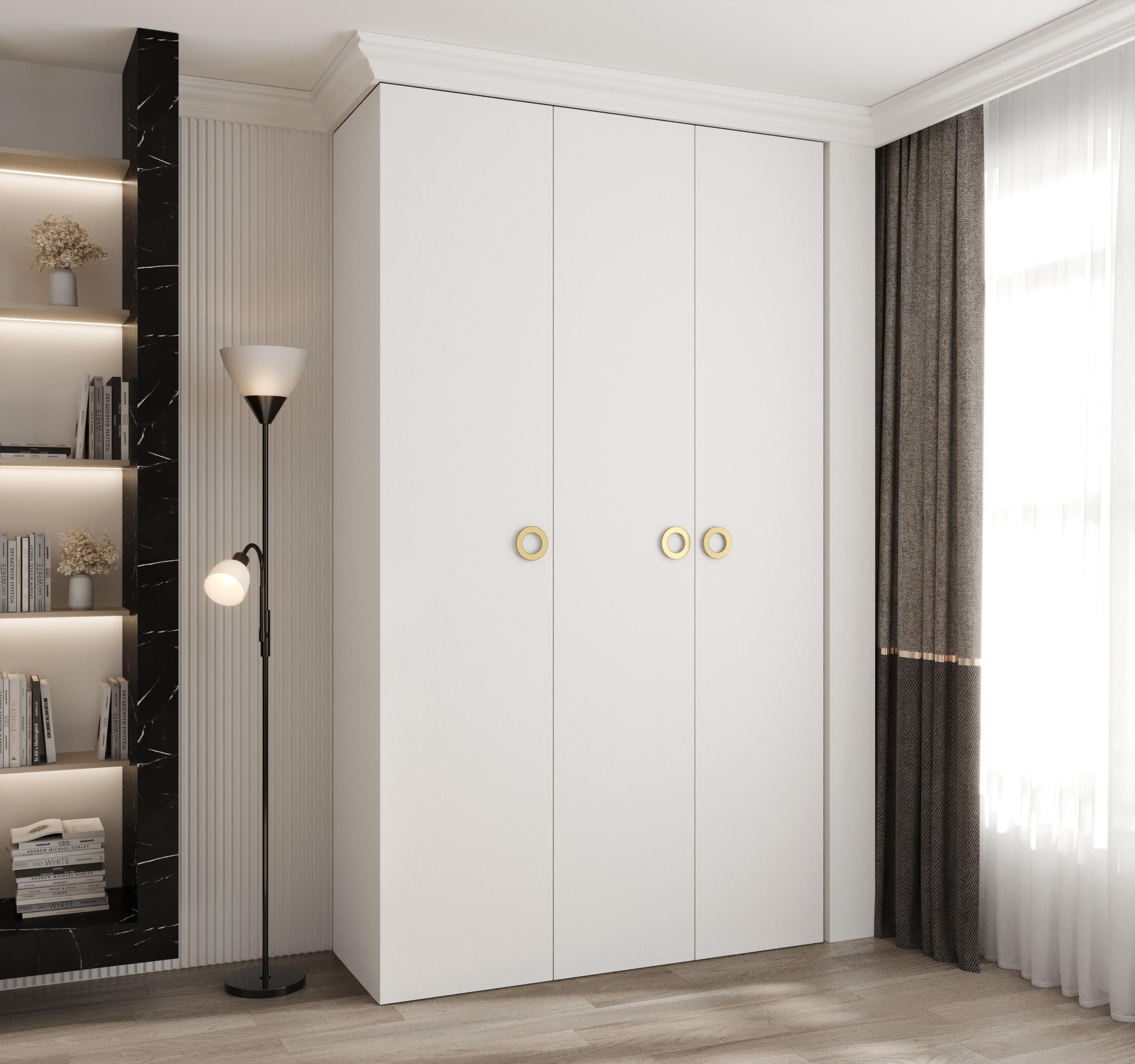DREHTÜRENSCHRANK 245,5/140/40 3-türig - Goldfarben/Weiß, Holz/Metall (140/245.5/40cm) - Abiks Möbel