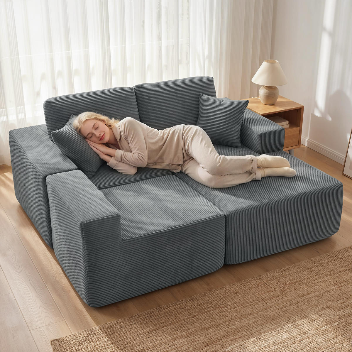 MODULARES ECKSOFA DE-06601 L-förmiges Sofa-Bett, tiefer Sitz, breite Armlehnen Dunkelgrau - Dunkelgrau, Holz/Textil (168/267cm) - ComfortXL