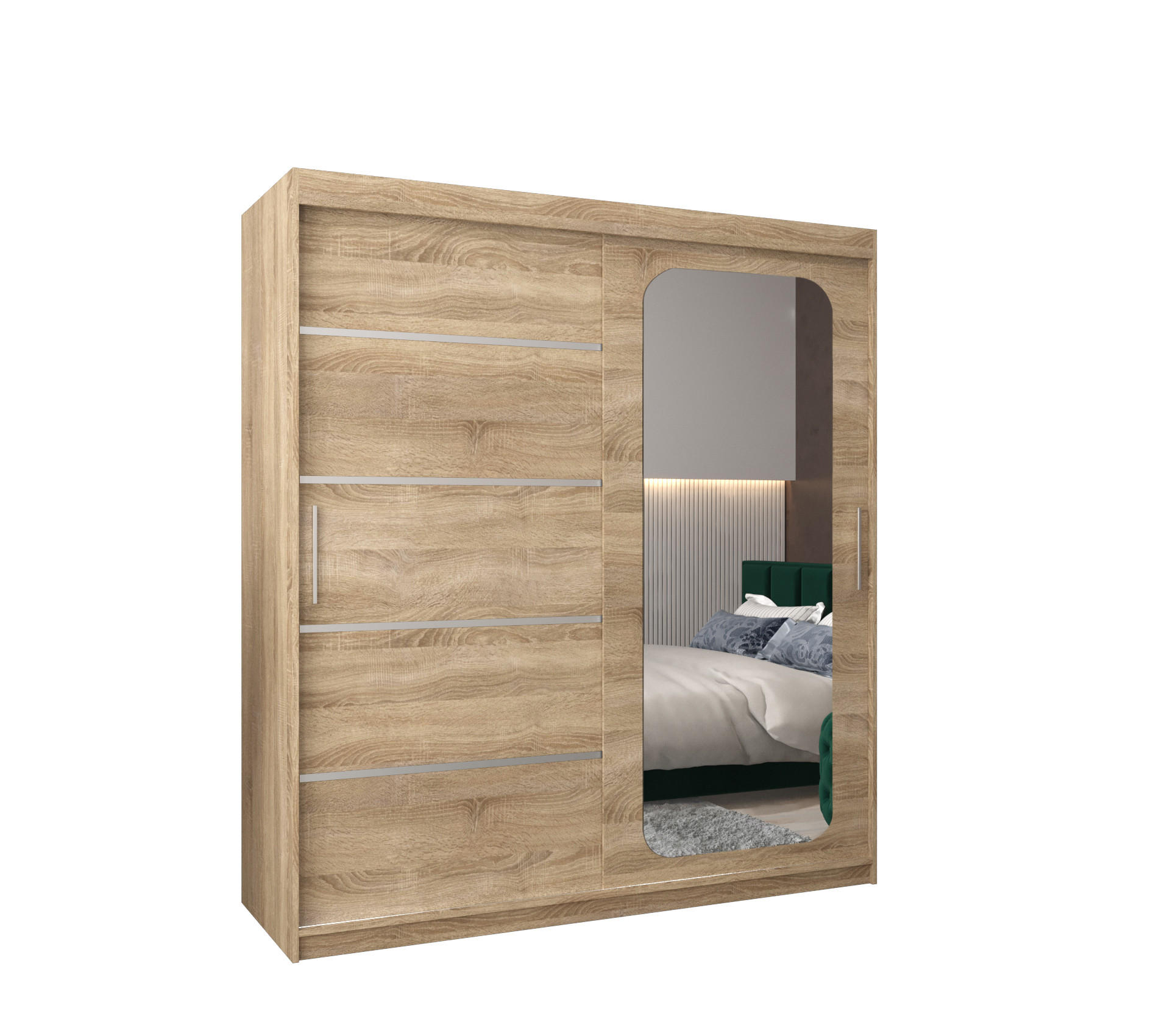 SCHWEBETÜRENSCHRANK 200/180/62 2-türig - Silberfarben/Sonoma Eiche, Holz/Kunststoff (180/200/62cm) - MÖBEL KRYSPOL