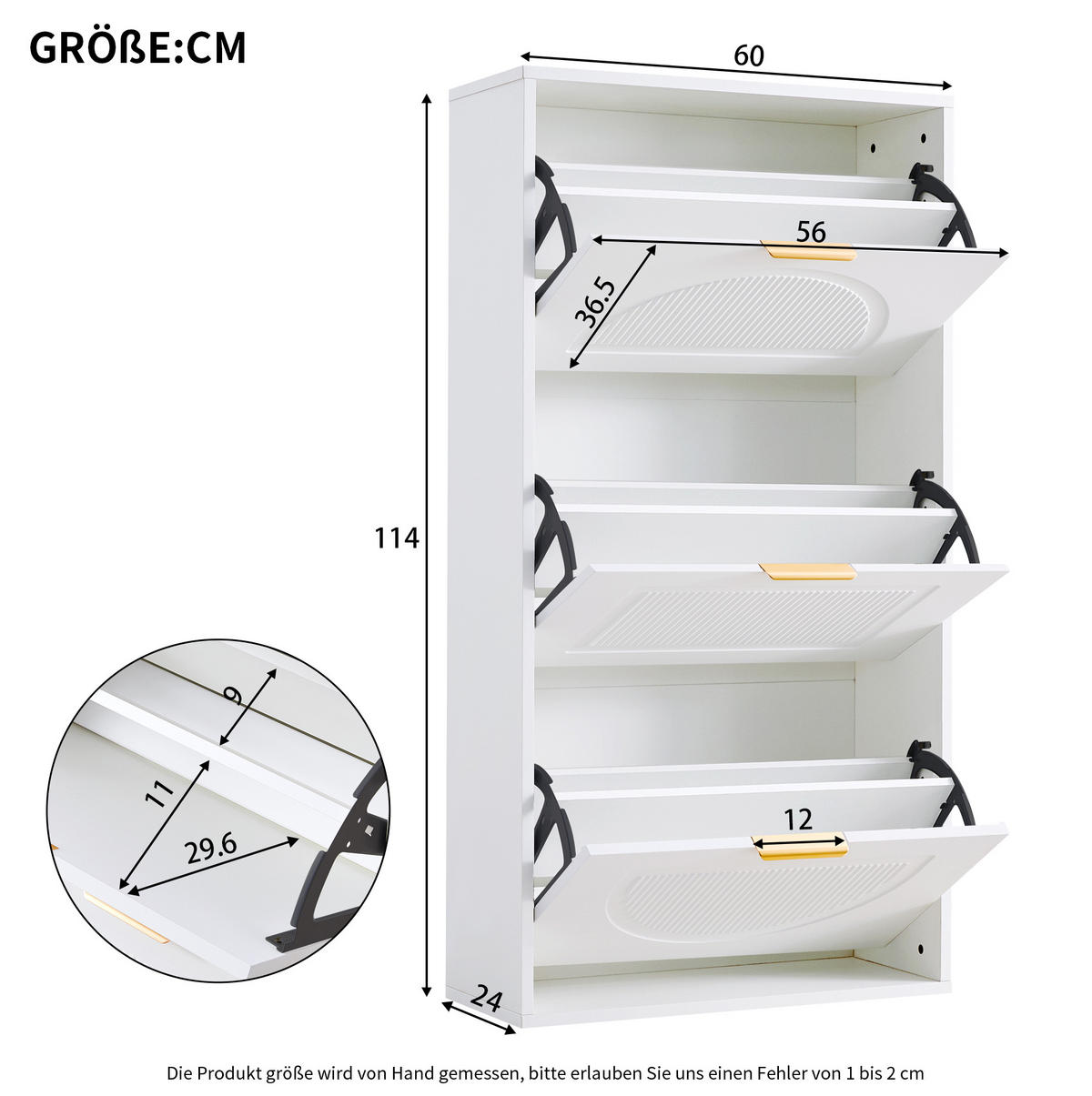 SCHUHSCHRANK aus MDF & Spanplatte 60x24x114cm in Weiß mit 3 Klappen - Weiß, Holzwerkstoff (60/114/24cm) - Modfu