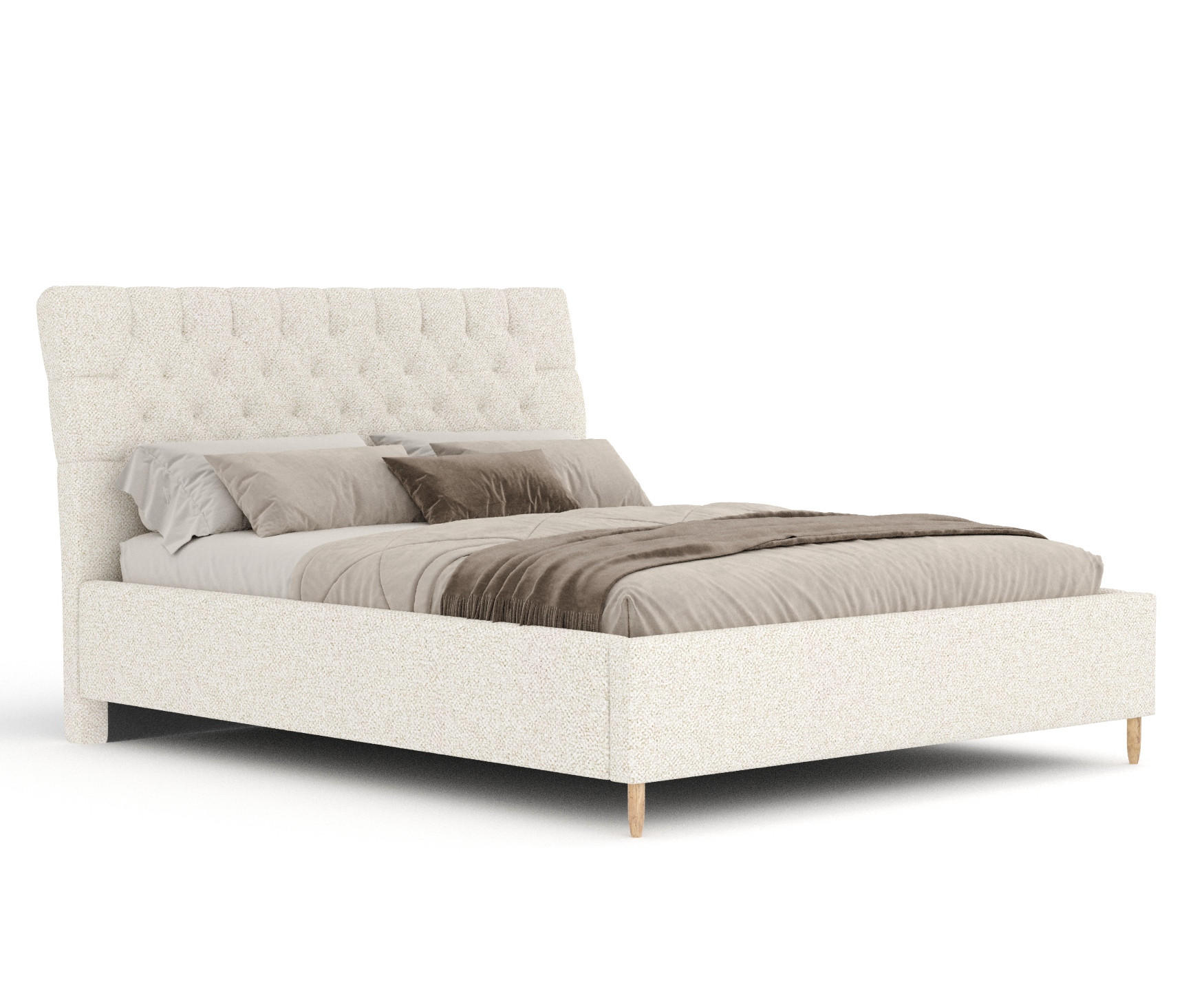 POLSTERBETT Vezzola Creme 140/200 cm im Plüsch-Stoff - Creme/Naturfarben, Holz/Holzwerkstoff (140/200cm) - Maison de Reve