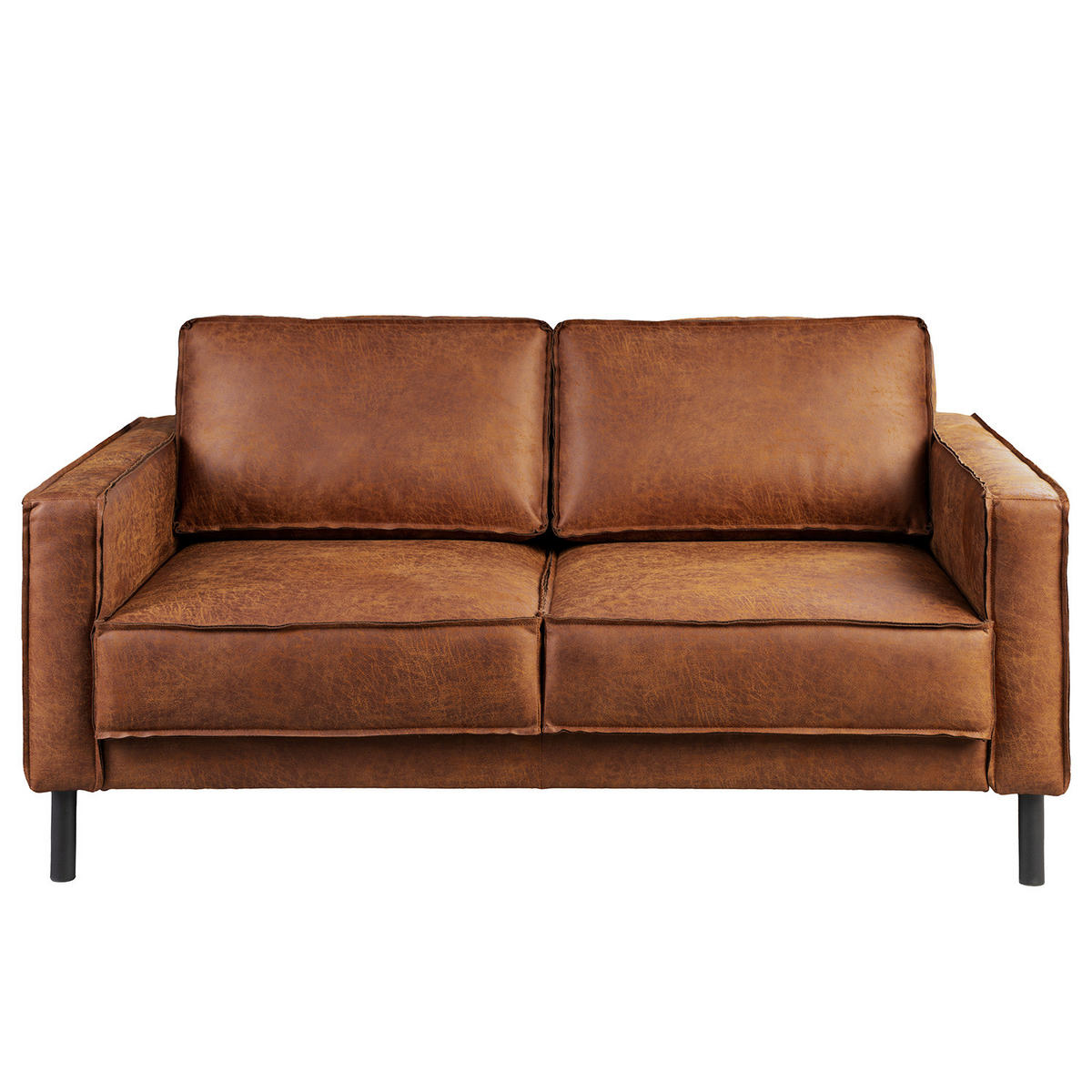 2-SITZER SOFA - Cognac/Schwarz, Leder/Textil (164/86/106cm) - home24