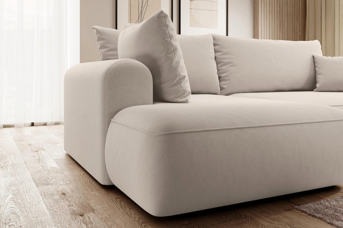 ECKSOFA Ovo Hellbeige Samt - Ecru/Schwarz, Kunststoff/Textil (260/165cm) - Selsey