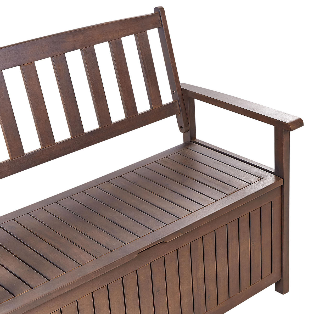 GARTENBANK Akazienholz dunkelbraun mit Stauraum Auflage hellgrau Sovana 120 cm - Hellgrau/Braun, Holz (120/91/60cm) - Beliani