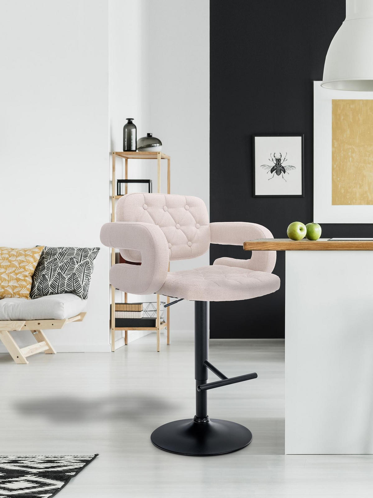 BARHOCKER Stoff beige - Beige/Schwarz, Textil/Metall (62/103/55cm) - CLP