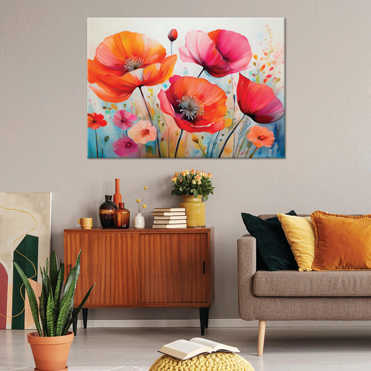 WANDBILD mohnblumen farbig - Multicolor, Textil (60/40cm) - Feeby