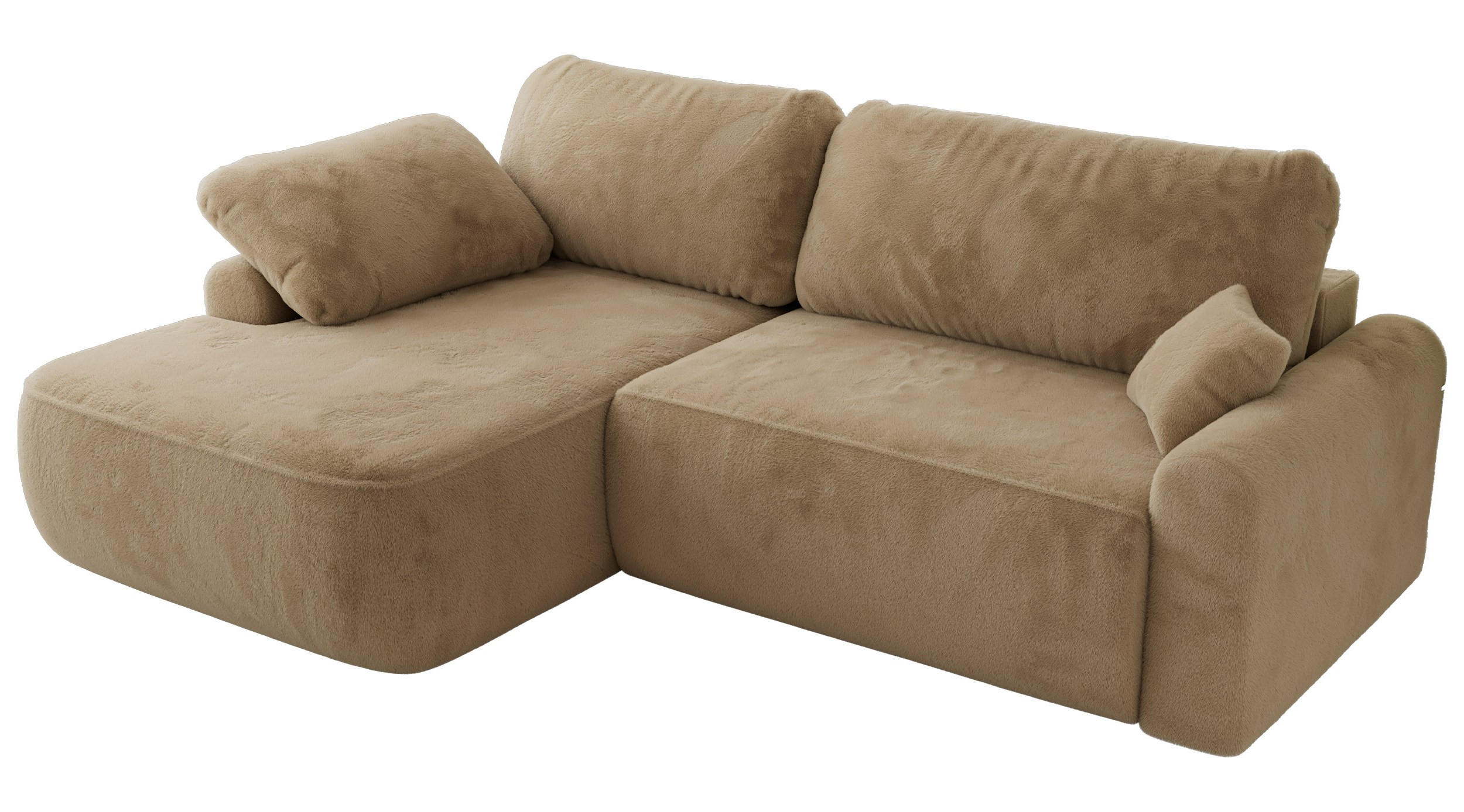 ECKSCHLAFSOFA CUBO L Beige Plüsch - links - Beige/Schwarz, Kunststoff/Textil (273/187cm) - MKS