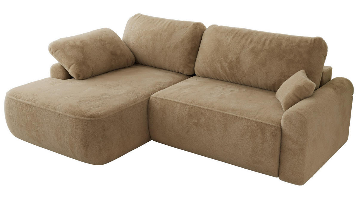 ECKSCHLAFSOFA CUBO L Beige Plüsch - links - Beige/Schwarz, Kunststoff/Textil (273/187cm) - MKS