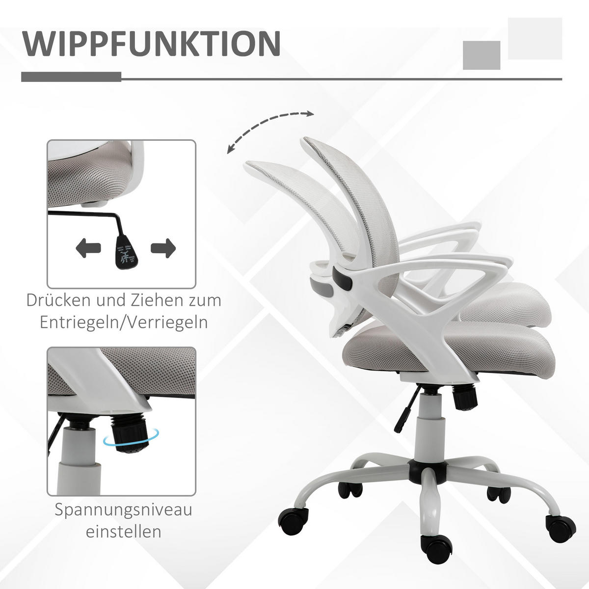 BÜROSTUHL Ergonomischer Mesh Schreibtischstuhl, Grau - Grau, Kunststoff (61/99/61cm) - Vinsetto