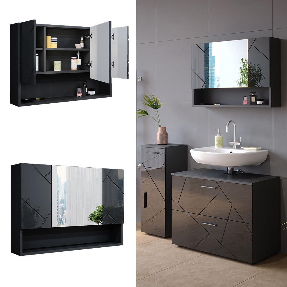 BADSPIEGELSCHRANK Irma Anthrazit Hochglanz 80.1 x 55 cm - Anthrazit, Holzwerkstoff (80.1/55/17cm) - Vicco