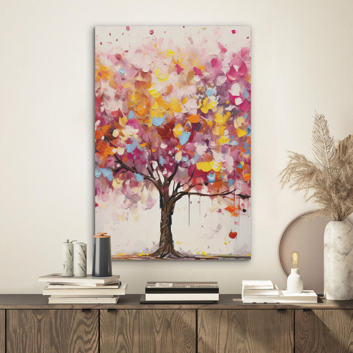 AKUSTIKBILD Aquarell - Baum - Kunst - Abstrakt Kunstdruck Schlafzimmer 50x70 cm - Multicolor, Kunststoff (50/70/0.9cm) - MuchoWow